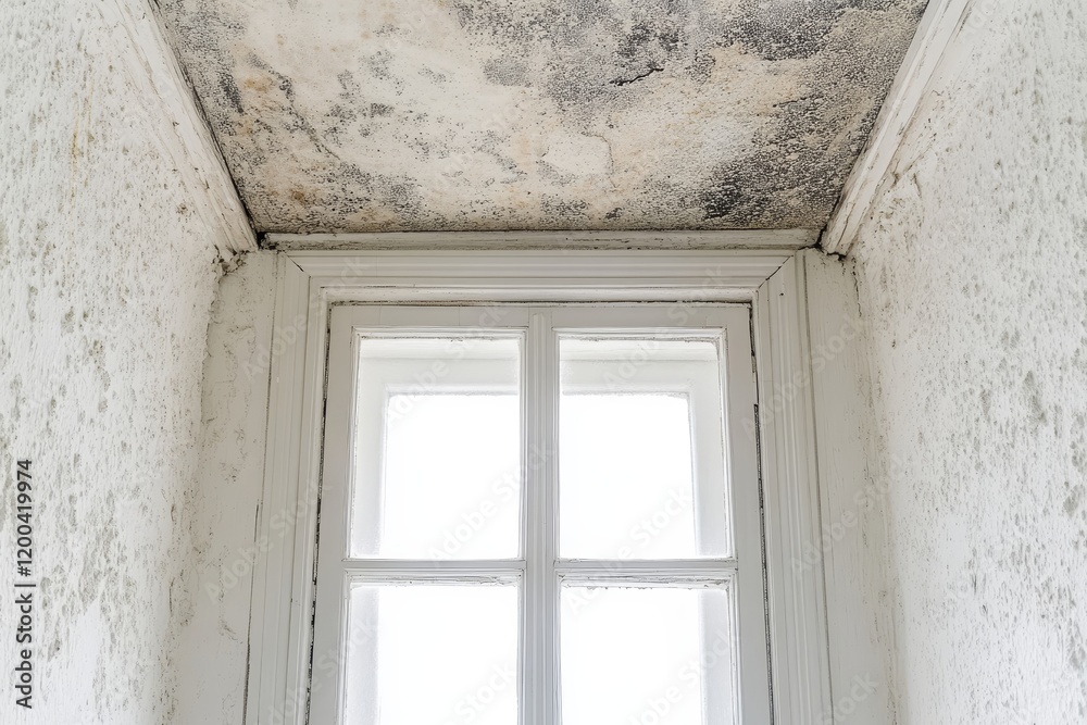 Fototapeta premium Mould and fungus growing near the window detract from the house’s aesthetics and are detrimental to human health as dangerous pathogens. This problem is attributed to inadequate ventilation and