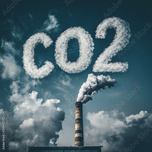 A high concrete chimney dispersing CO2 into the atmosphere - concept illustration