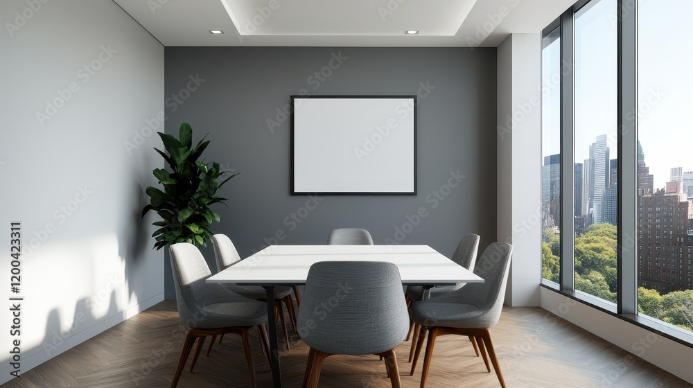 Fototapeta premium Modern Office Conference Room with Large Windows and Minimalist Design