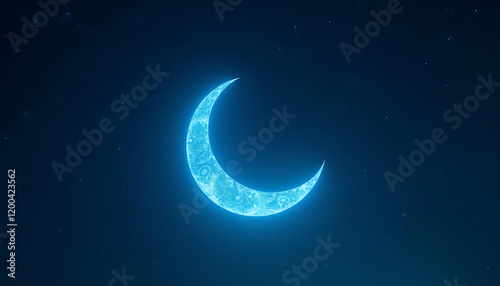 A Captivating Ethereal Blue Crescent Moon Illuminating the Night Sky with Stunning Detail