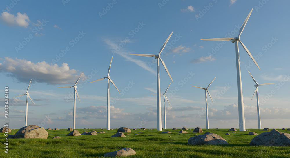 Wind Turbines Visible On The Horizon Of A Vast Nature Wind Turbines Visible On The Horizon Of A Vast Nature