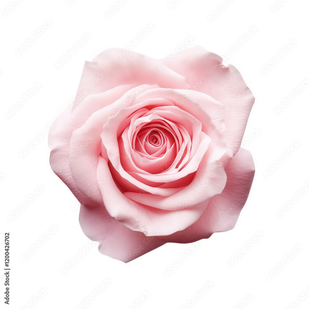 close-up view of a delicate pink rose. showcasing its soft petals and intricate spiral center against a clean white background. emphasizing its beauty and elegance this visual can be used for various close-up view of a delicate pink rose. showcasing its soft petals and intricate spiral center against a clean white background. emphasizing its beauty and elegance this visual can be used for various