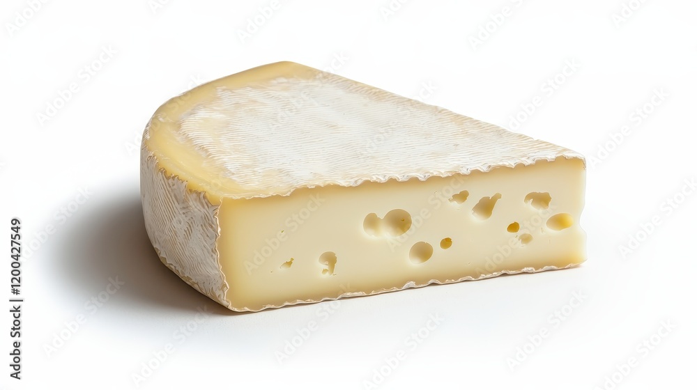 Fresh Slice of Creamy Yellow Cheese on White Background Fresh Slice of Creamy Yellow Cheese on White Background