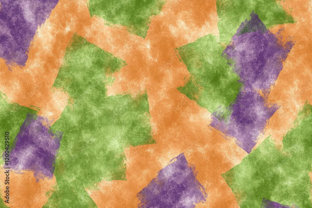 Abstract art, green, orange, purple brushstrokes, textured background, design element