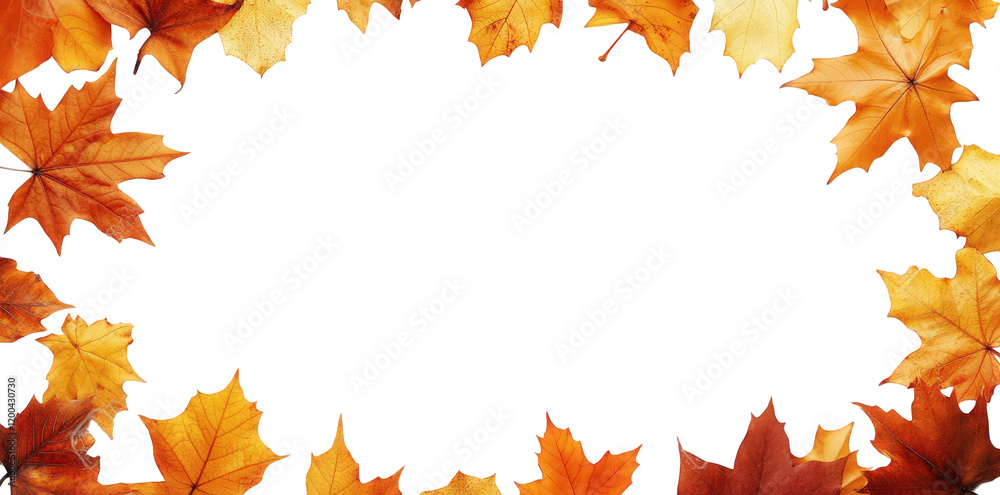 collection of autumn leaves in shades of orange and yellow. arranged in a decorative border surrounding a blank white space this design can be used for various purposes such as invitations. greeting c collection of autumn leaves in shades of orange and yellow. arranged in a decorative border surrounding a blank white space this design can be used for various purposes such as invitations. greeting c