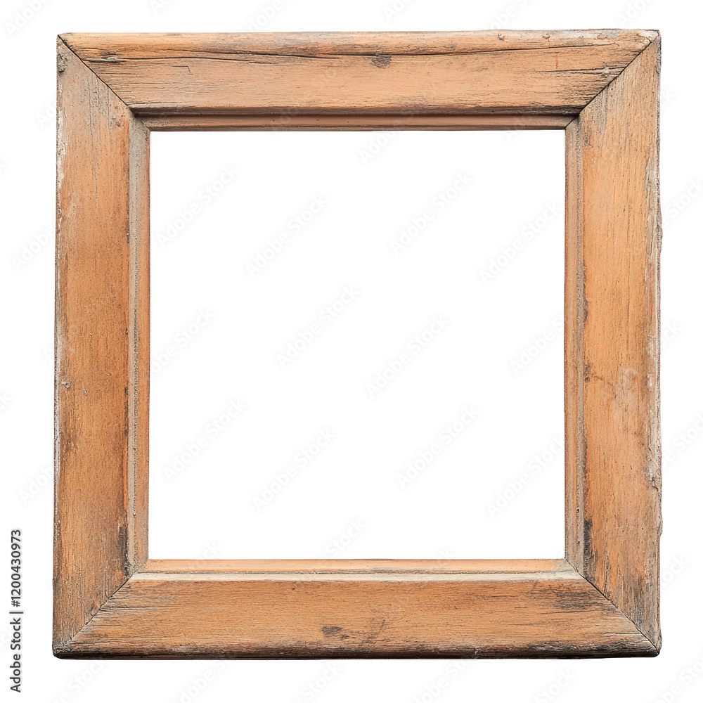 Fototapeta premium simple. rustic wooden picture frame with a weathered finish. designed to hold artwork or photographs the frame is empty. highlighting its purpose as a decorative element