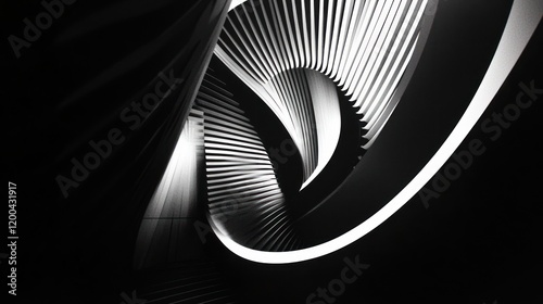 Abstract black and white spiral staircase.