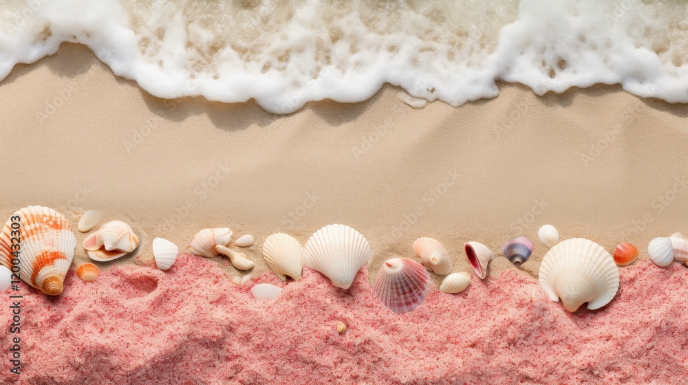A stunning seashell frame adorns a picturesque beach background, complete with starfish and soft sand textures. A stunning seashell frame adorns a picturesque beach background, complete with starfish and soft sand textures.