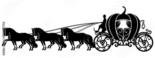 Pumpkin horse carriage vector silhouette illustration for cinderella photo