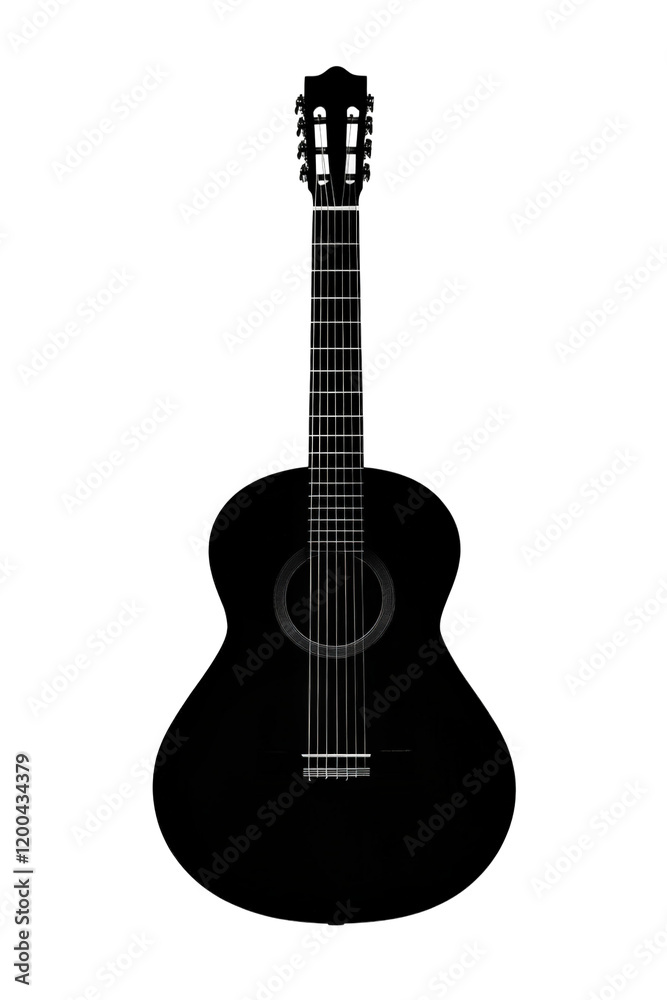 Obraz premium Black acoustic guitar on a plain background showcasing its elegant design and craftsmanship isolated on transparent background