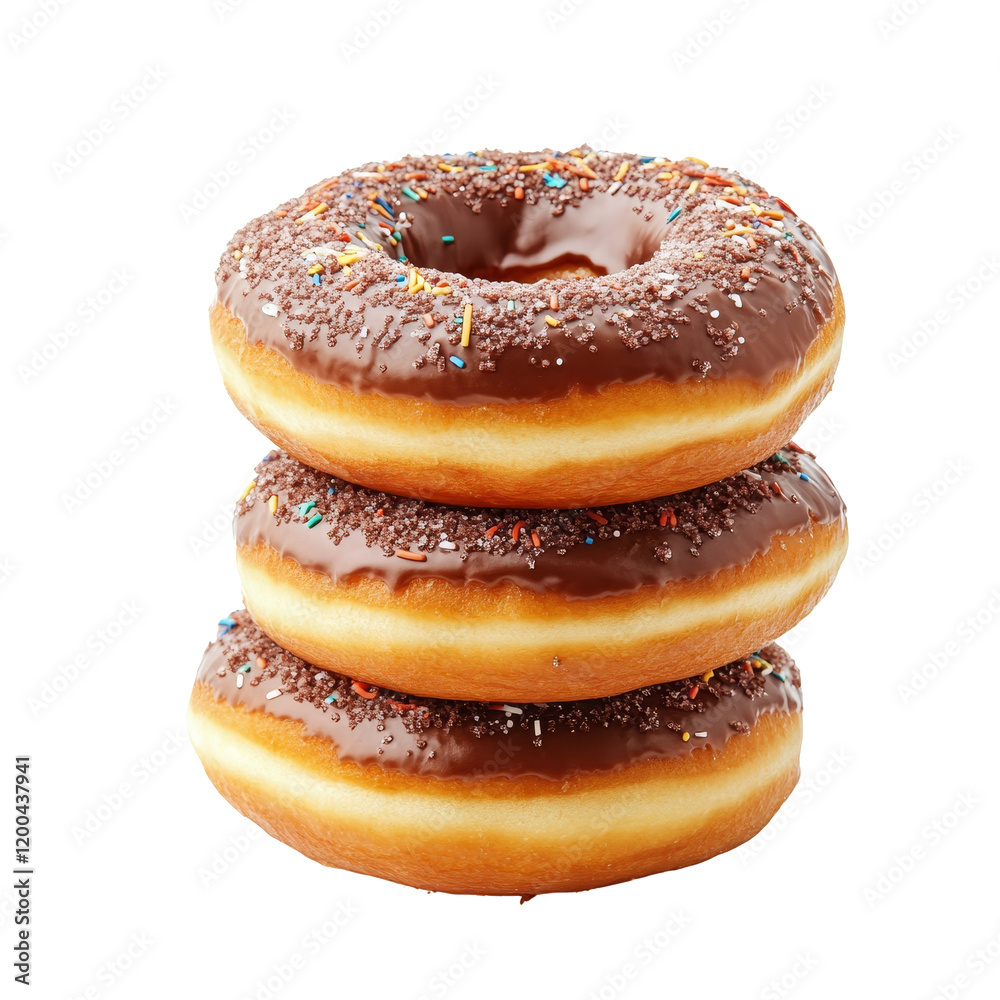 Delicious stack of chocolate frosted donuts with sprinkles on a transparent background, donuts isolated on transparent Delicious stack of chocolate frosted donuts with sprinkles on a transparent background, donuts isolated on transparent