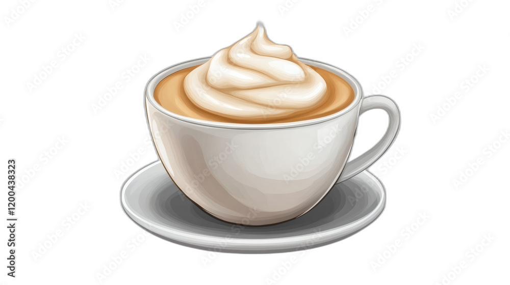 Hot Cappuccino with milk foam in white cup isolated on white transparent background Hot Cappuccino with milk foam in white cup isolated on white transparent background