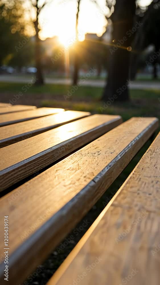 Sunlight glimmers on wooden planks in the park during golden hour Sunlight glimmers on wooden planks in the park during golden hour