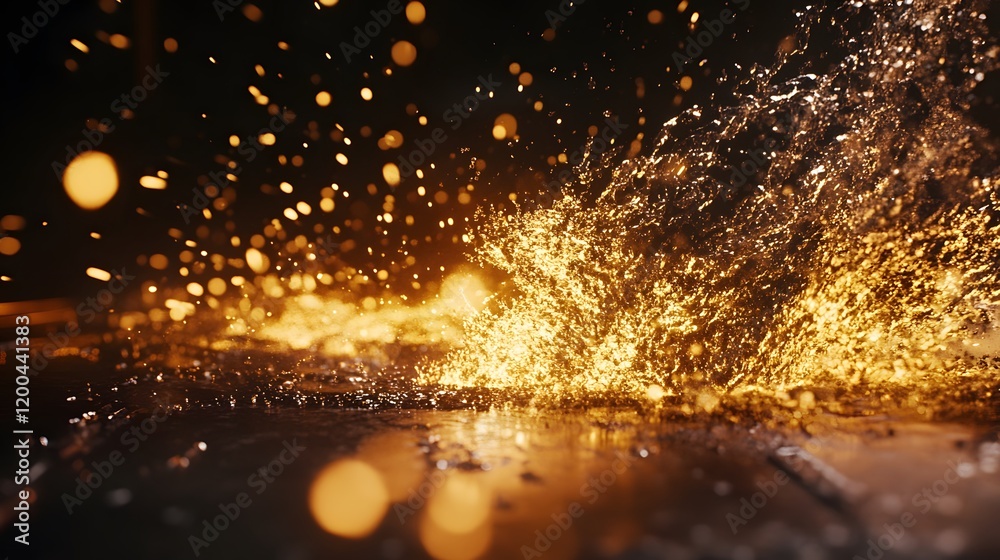 Naklejka premium Golden Sparks Exploding Across Dark Background