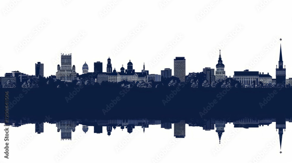 Rostov-on-Don skyline silhouette with reflection in water, modern urban landscape, travel and tourism concept Rostov-on-Don skyline silhouette with reflection in water, modern urban landscape, travel and tourism concept