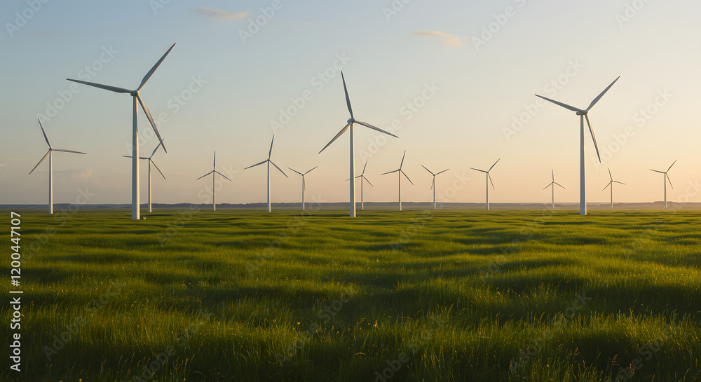 A Vast Wind Farm In A Nature Landscape A Vast Wind Farm In A Nature Landscape