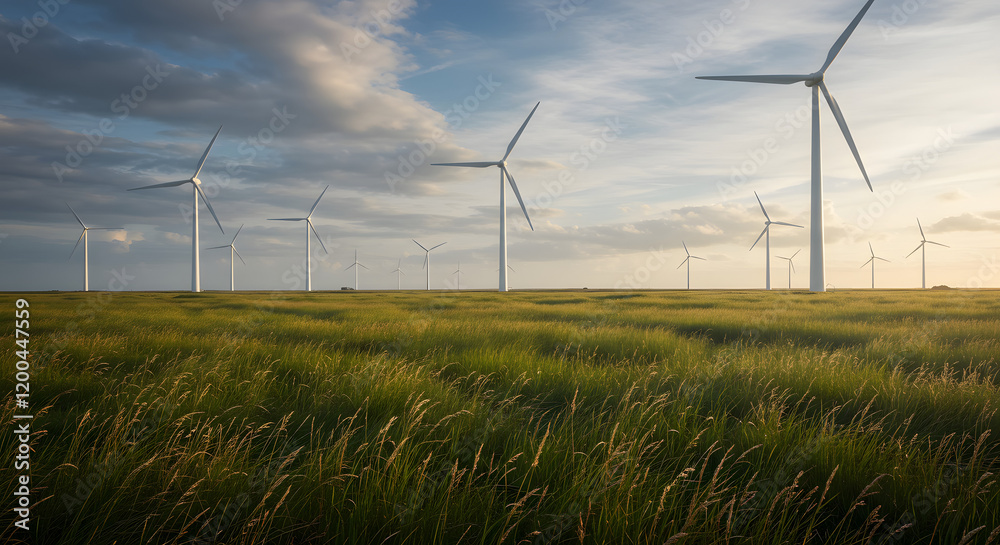 A Vast Wind Farm In A Nature Landscape A Vast Wind Farm In A Nature Landscape