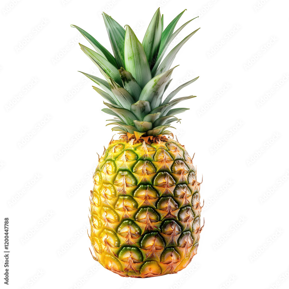 ripe pineapple with a vibrant yellow-golden exterior and a tuft of green leaves on top. showcasing its tropical appeal and freshness it can be used for culinary purposes. health-related content. or to ripe pineapple with a vibrant yellow-golden exterior and a tuft of green leaves on top. showcasing its tropical appeal and freshness it can be used for culinary purposes. health-related content. or to