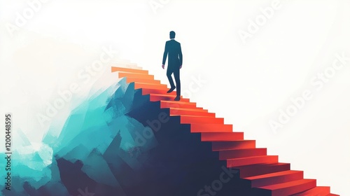 Wallpaper Mural Businessman climbing stairs towards goal, business progress, abstract modern illustration, isolated on white background Torontodigital.ca