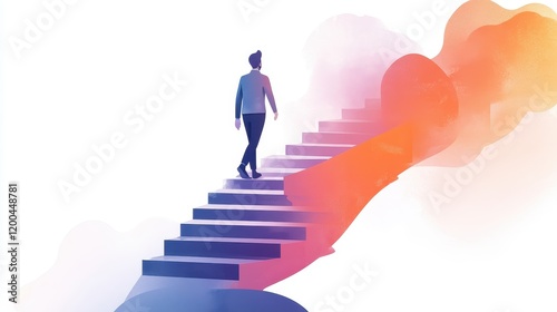 Wallpaper Mural Businessman climbing stairs towards goal, business progress, abstract modern illustration, isolated on white background Torontodigital.ca