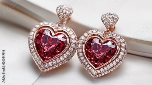 Dazzling heart-shaped earrings glimmer with diamonds, embodying love and elegance, perfect for a romantic Valentine's Day celebration.