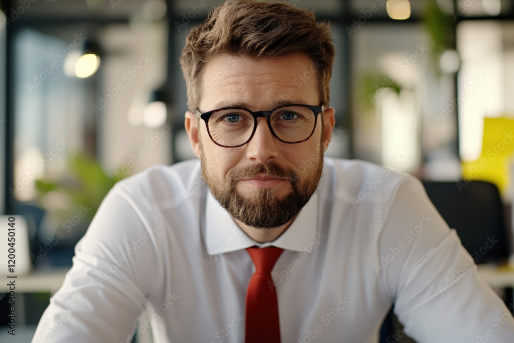 Naklejka premium Confident Businessman Portrait Office Setting Professional Attire