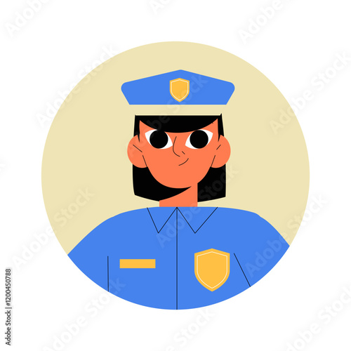 Female Police Officer Avatar In Blue Uniform In Flat Vector Illustration Symbolizing Law Enforcement, Authority, And Professionalism, Isolated On White Background