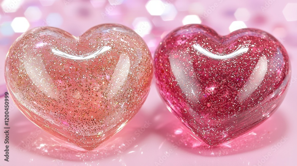 Obraz premium Two vibrant hearts rest side by side, symbolizing love's warm embrace, as they radiate joy and connection amidst a backdrop of romance and affection.