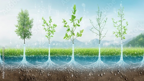 Plant Growth Stages Showing Roots and Water Uptake