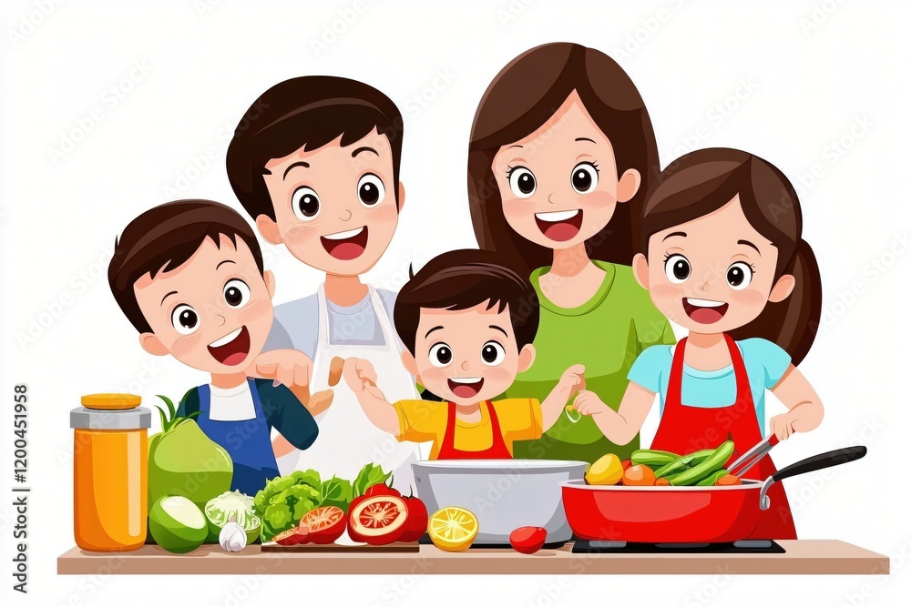 Happy Family Cooking Together in the Kitchen Preparing a Delicious Meal Happy Family Cooking Together in the Kitchen Preparing a Delicious Meal