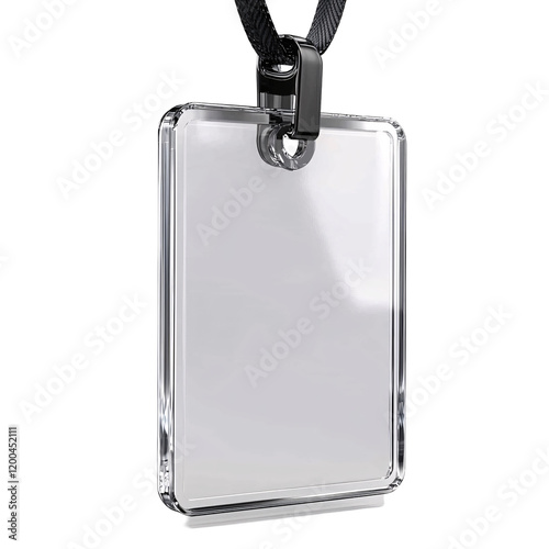 A clear plastic ID holder with a black strap for displaying identification cards. photo