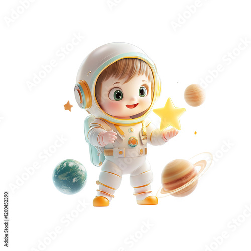 Adorable Baby Astronaut Exploring Space with Planets and Stars
