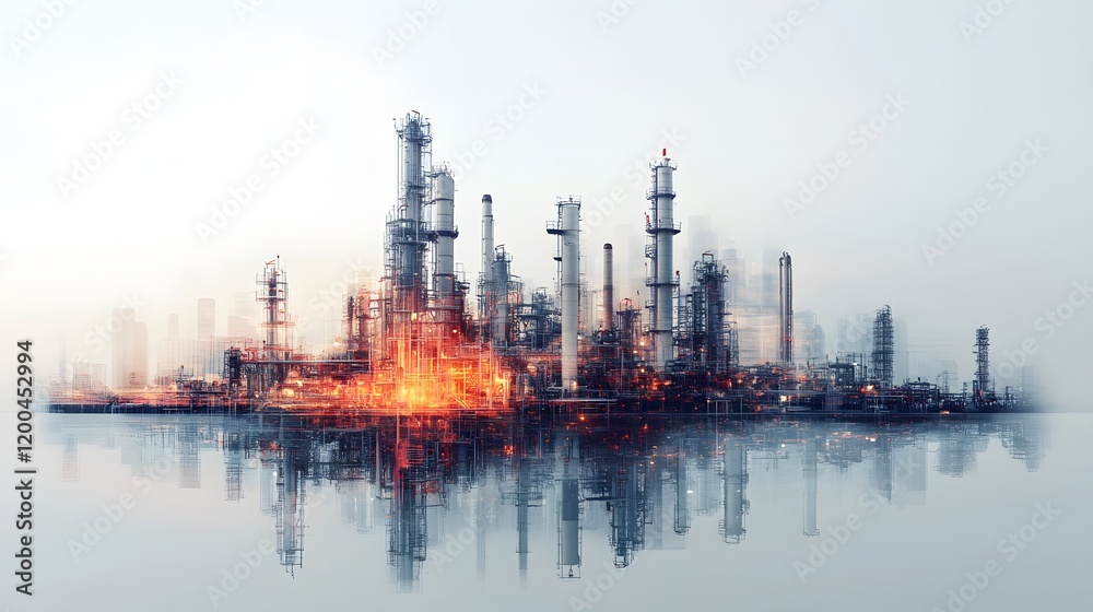 Industrial Refinery Complex Reflecting in Calm Water Industrial Refinery Complex Reflecting in Calm Water