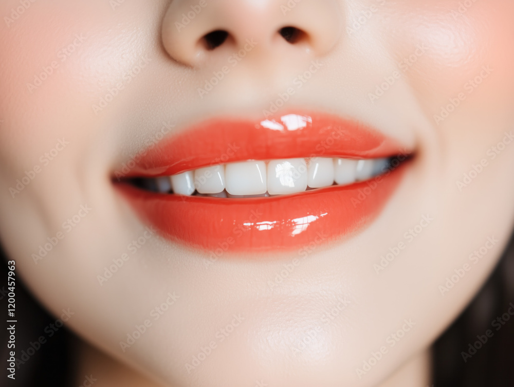 Fototapeta premium Vibrant Red Lips and White Teeth Close-Up: Beauty and Confidence