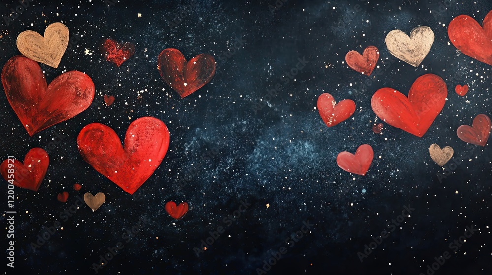 Red and Gold Hearts Scattered Across a Dark Background Red and Gold Hearts Scattered Across a Dark Background