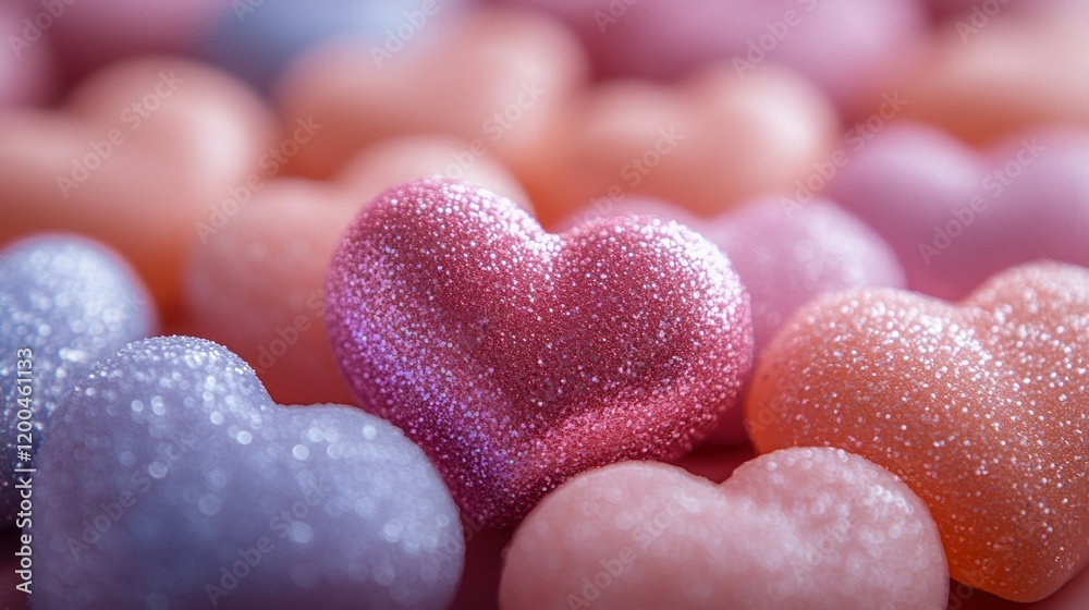 Obraz premium Pink glitter heart among pastel hearts, Valentine's Day background, love concept