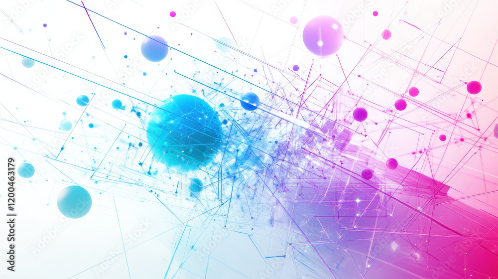 A random scattering of glowing orbs and geometric lines, vivid neon gradients in cyan, magenta A random scattering of glowing orbs and geometric lines, vivid neon gradients in cyan, magenta