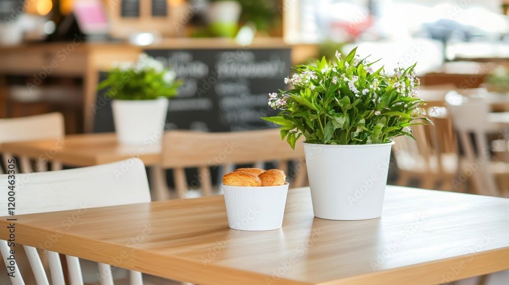Peaceful Cafe Table Setting with Pastries and Flowers Peaceful Cafe Table Setting with Pastries and Flowers