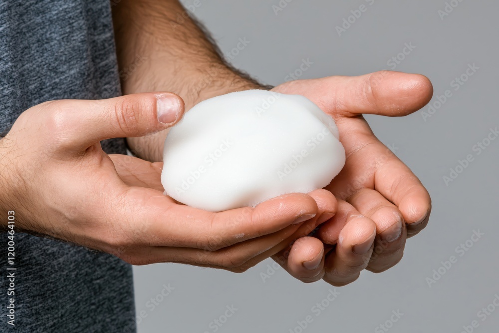 Clean Hands Holding Soft White Cleansing Foam Ball