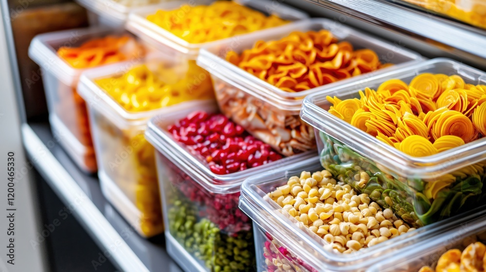Obraz premium Colorful Pasta and Grains Organized in Clear Containers