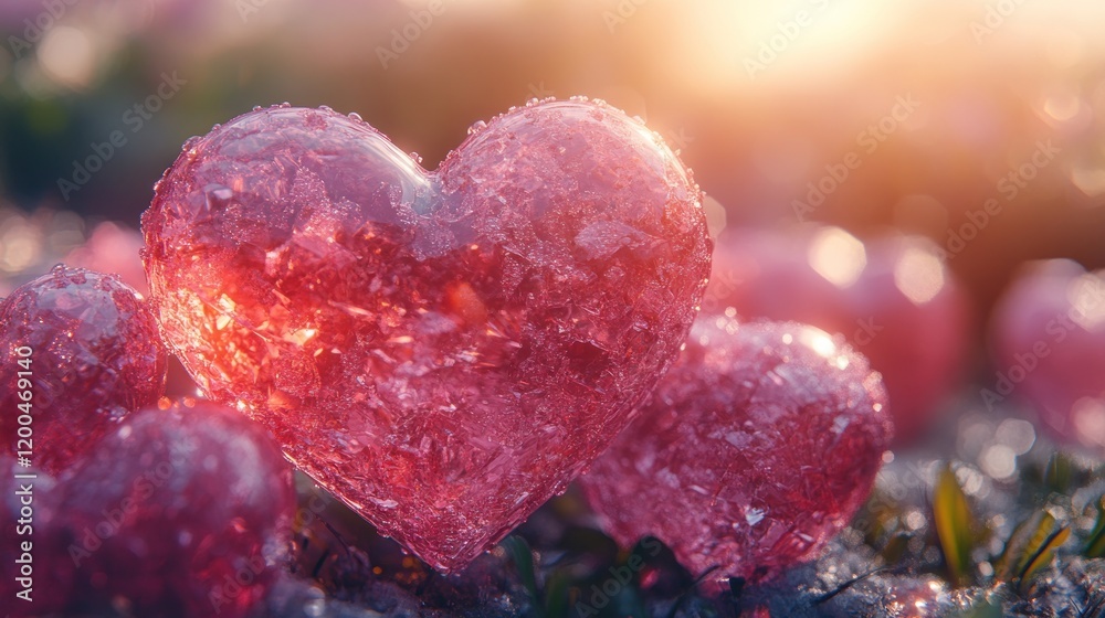 Obraz premium Crystal hearts sunset field romance Valentine's