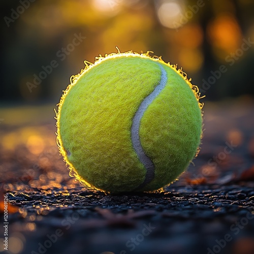 Close-up of a Bright Yellow Tennis Ball with Soft Natural Lighting and Blurred Background