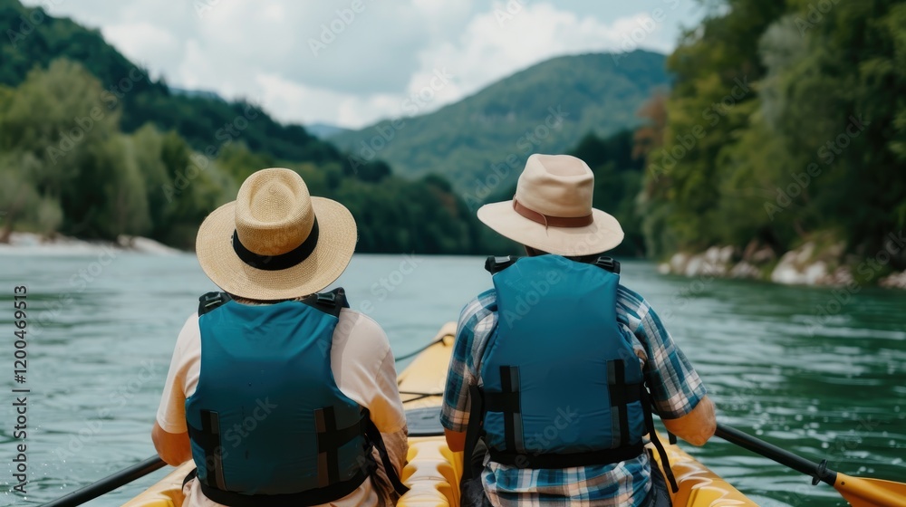 Kayaking on a River Through Lush Green Mountains Kayaking on a River Through Lush Green Mountains