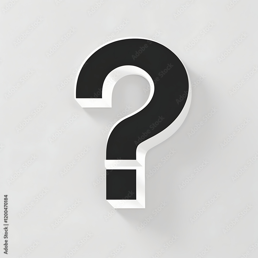 Question Mark: A bold, three-dimensional question mark casts a subtle shadow, hinting at the unknown and sparking curiosity, inviting viewers to ponder. Question Mark: A bold, three-dimensional question mark casts a subtle shadow, hinting at the unknown and sparking curiosity, inviting viewers to ponder.