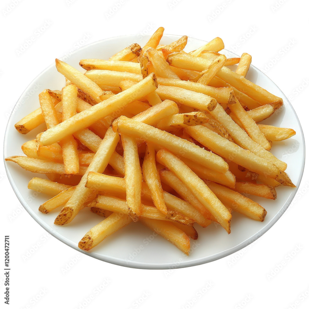 a plate filled with golden. crispy french fries. showcasing their uniform shape and appealing texture. perfect for serving as a side dish or snack the bright white background emphasizes the vibrant co a plate filled with golden. crispy french fries. showcasing their uniform shape and appealing texture. perfect for serving as a side dish or snack the bright white background emphasizes the vibrant co