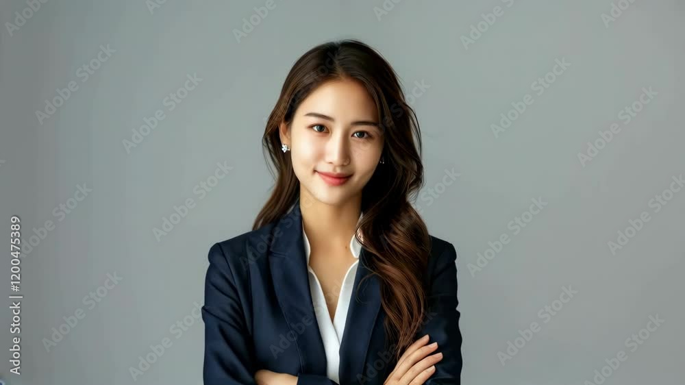 portrait of an asian business woman, standing with her arms crossed and smiling at the camera portrait of an asian business woman, standing with her arms crossed and smiling at the camera