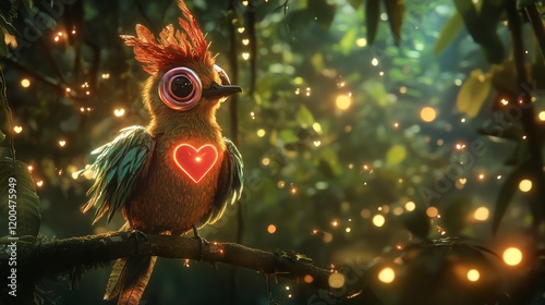 Wallpaper Mural Enchanting Luminescent Bird in a Magical Forest Torontodigital.ca