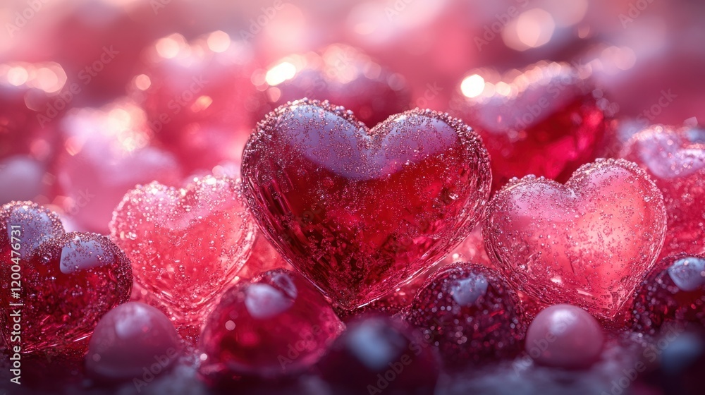 Sparkling glass hearts, romantic bokeh, Valentine's Day, love, greeting card Sparkling glass hearts, romantic bokeh, Valentine's Day, love, greeting card