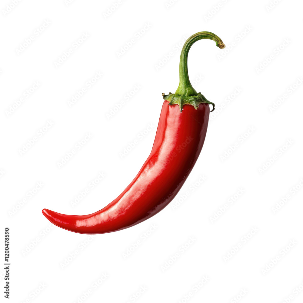 single. vibrant red chili pepper against a plain white background. highlighting its glossy texture and curved shape it is often used in culinary contexts. symbolizing spiciness and flavor enhancement single. vibrant red chili pepper against a plain white background. highlighting its glossy texture and curved shape it is often used in culinary contexts. symbolizing spiciness and flavor enhancement