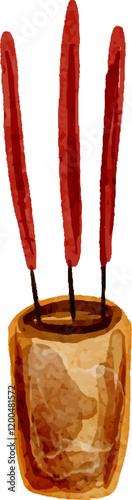 Watercolor Illustration of Incense stick